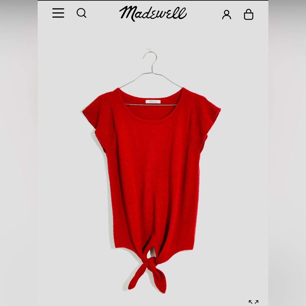 Madewell Women's Red Tie-Front Sweater Tee with Flutter Sleeves, Size Large